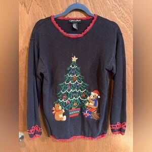 Work in Progress Beaded Decorated Christmas Trees Sweater size s (6-8)